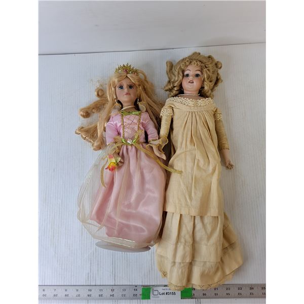 (2) Porcelain Dolls Up to 20", One with Stand