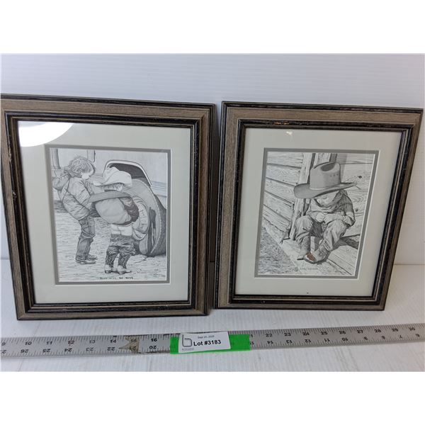 (2) Bernie Brown Western Framed Prints 11.5" x 10"