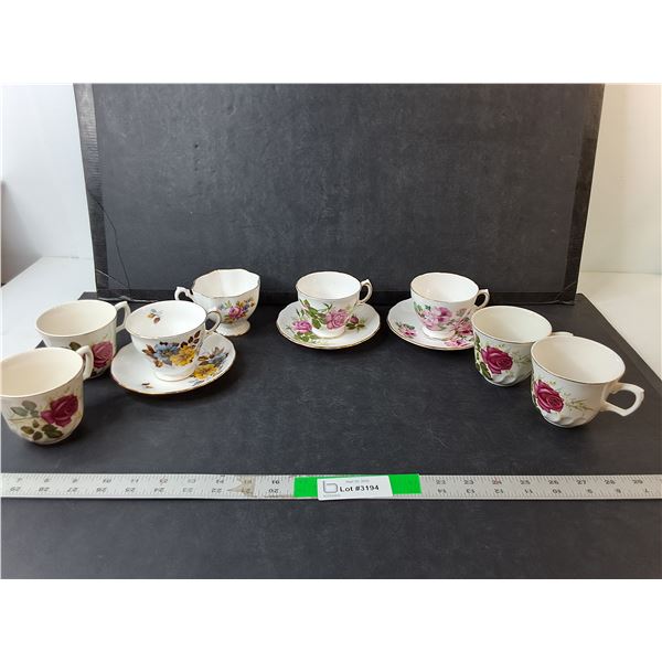 Mostly Bone China Dish Lot- (8) Cups, (3) Plates