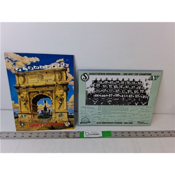 Sask. Roughriders 1997 Souvenir Program & Signed 1966 Grey Cup Reunion Photo- Cannot Authenticate