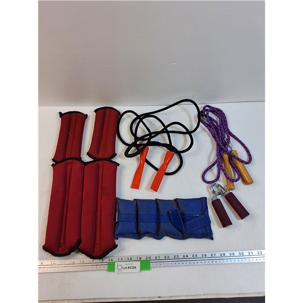 (2) Skip Ropes, Weighted Exercise Ankle & Wrist Weights, Hand Strengthener