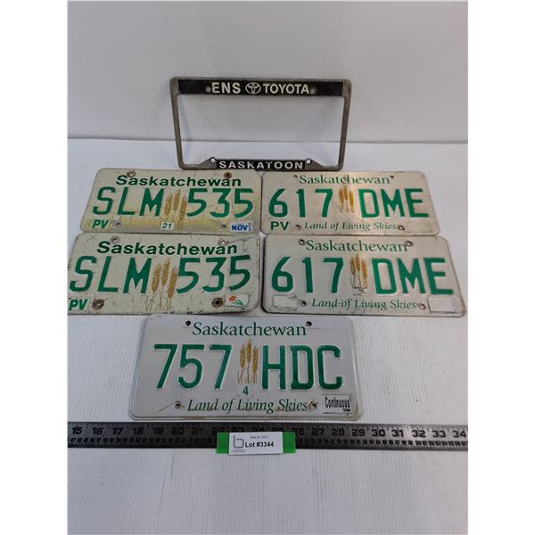 (5) Saskatchewan License Plates, Ens Toyota Plate Holder