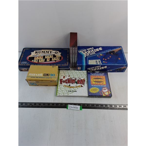 (2) Games (Rummy-O, Yahtzee), New Blank Cassettes, World Cruise DVD's, "Press Your Luck" DVD Game