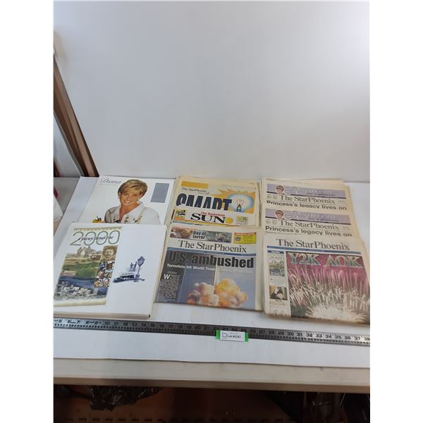 (7) Old Complete Newspapers 1997-2001 (9-11, Y2K, Diana Death) , 1998 Princess Diana Calendar,
