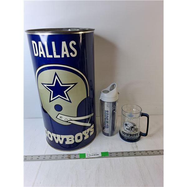 Dallas Cowboys Lot- Garbage Can  19.5", Water Bottle, Mug - PICK UP