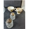 Image 3 : (3) Glass Bowls 10.5" Diameter, (2) Salt & Pepper Shakers, Decorative Sugarbowl & Creamer