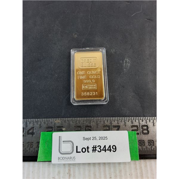 Replica Credit Suisse One Ounce Fine Gold Ingot - Tests Magnetic