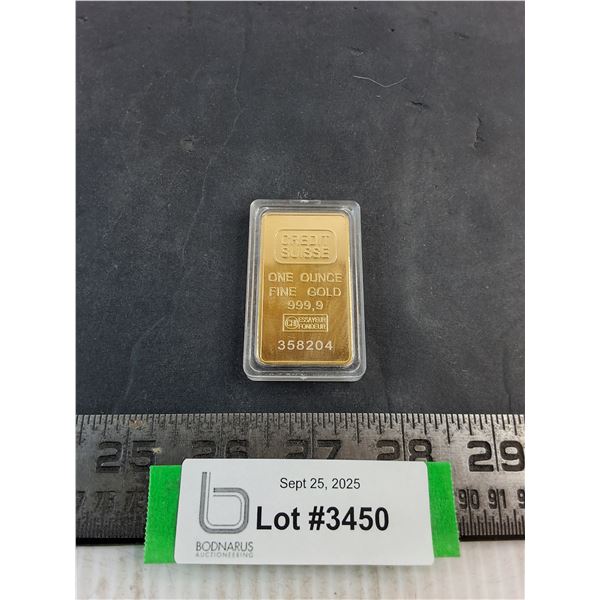Replica Credit Suisse One Ounce Fine Gold Ingot - Tests Magnetic