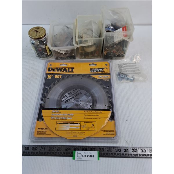 Dewalt 10" Saw Blade, Assorted Parts Bins with Contents