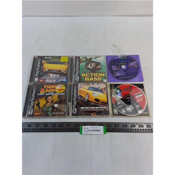(6) Sony Playstation DVD Video Games (Need For Speed 3, Action Bass, Tomb Raider)