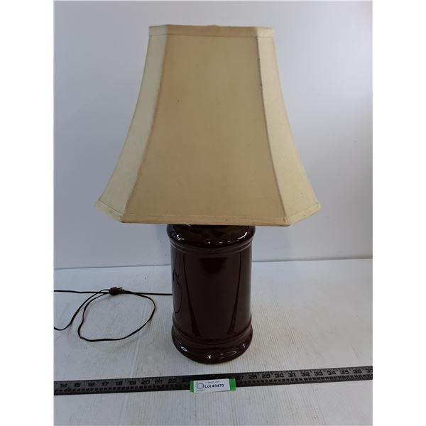 Brown Ceramic Table Lamp/Cream Shade - 23" Height - Tested - Pickup Only