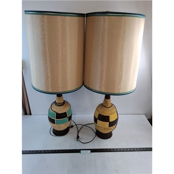 Vintage Pair of Table Lamps - 35" High - Only Blue  Lamp Works - Pickup Only