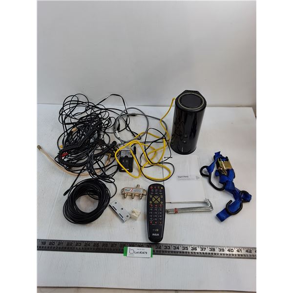 Assorted Electronics Cords, RCA Remote, D-Link Wi-Fi Router - Untested