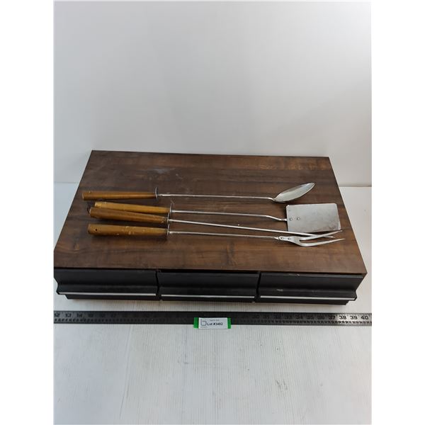 Vintage 3-Drawer VHS Tapes Storage Unit 16x26.5x5.5", Set of 4 BBQ Utensils - Pickup Only