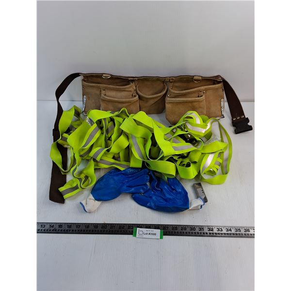 Leather Tool Belt, (4) Honeywell Safety Straps, Misc.