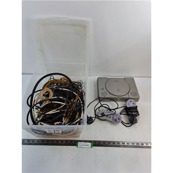 Sony Playstation - Untested, Nintendo Controllers, Assorted Electronics Cords, Chain, Tote, Misc.