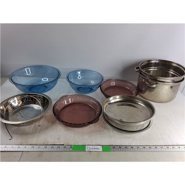 (2) Blue Glass Pyrex Bowls, Miscellaneous