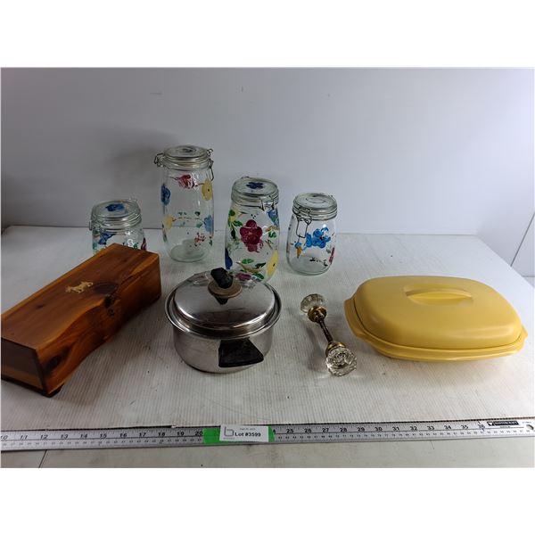 Miscellaneous Jars, Door Knob, Tubberware