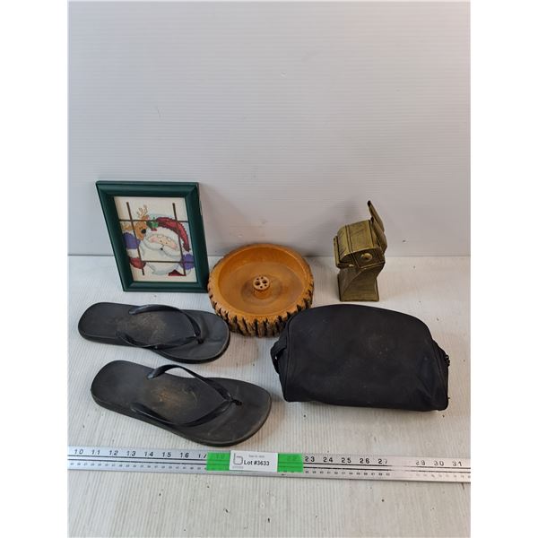 Framed Santa Wall Decor, Flip Flops, Bell, Small Bag, Nut Bowl