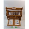 Image 1 : Wooden Magazine Rack, (2) Framed Embroidery Wall Art 9" x 7"