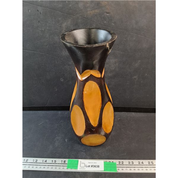 12" Carved Wood Vase