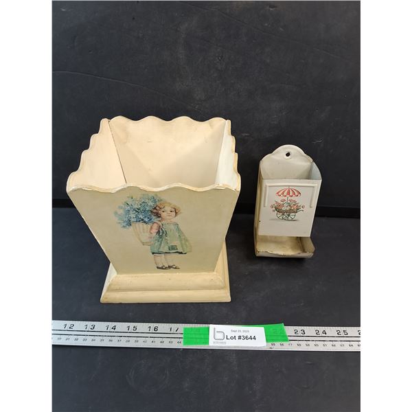 Wooden Planter, Vintage Wall Match Dispenser