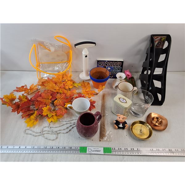 Ceramic Mugs, Candle Holders, Artificial Leaves, Astrology for Dogs Book, Magazine Holders, Misc