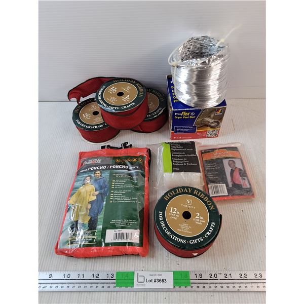 Holiday Ribbons, Adult Poncho, Dryer Vent Duct, Safety Vest, Trim Roller