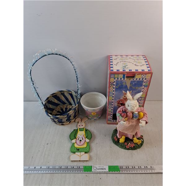 Easter Spring Bunny Figure, Wall Decor, Ceramic Planter, Wicker Basket