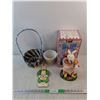 Image 1 : Easter Spring Bunny Figure, Wall Decor, Ceramic Planter, Wicker Basket