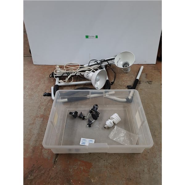 (2) Desk Lamps, Light Bulb, Plastic Container 22" x 16" x 6" - PICK UP