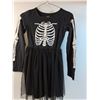 Image 3 : Girls Clothes: Skeleton Halloween Dress & Silver Stars Hoodie - Size 10-12
