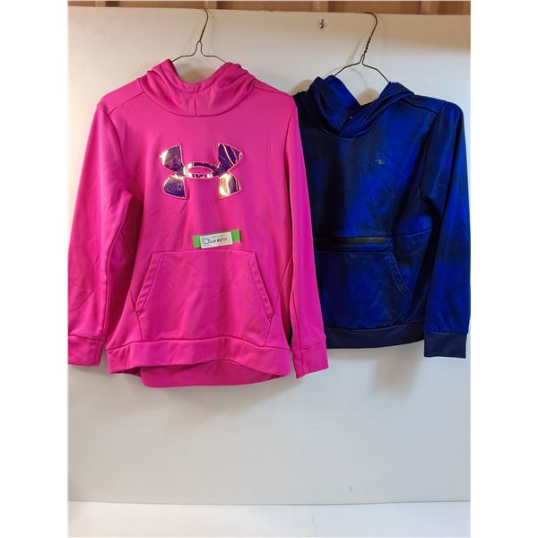 Girls Under Armor Pink Hoodie - Size Youth Large & Blue Childrens Sweater - Size 10-12