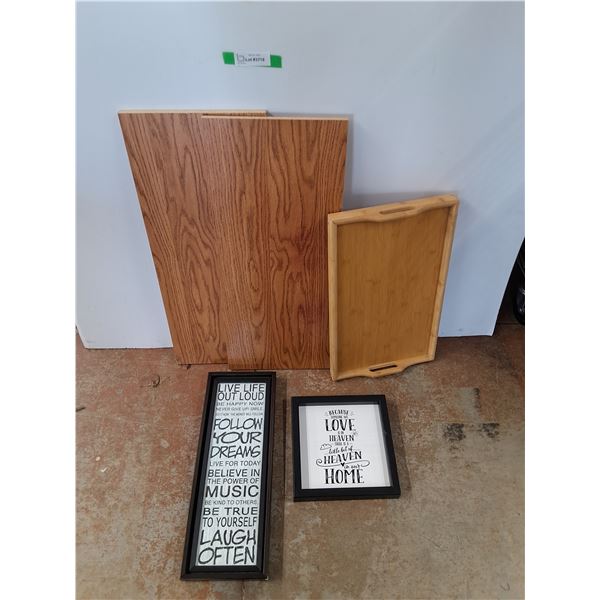 Pressed Wood Panels, Wooden Serving Board, (2) Framed Wall Art Decorations 10" x 10" PICK UP