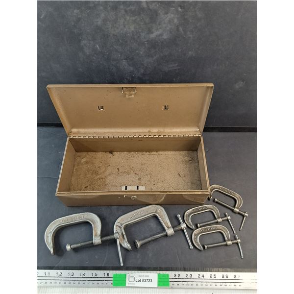 Metal Tool Box 13" x 6" x 4", C Clamps