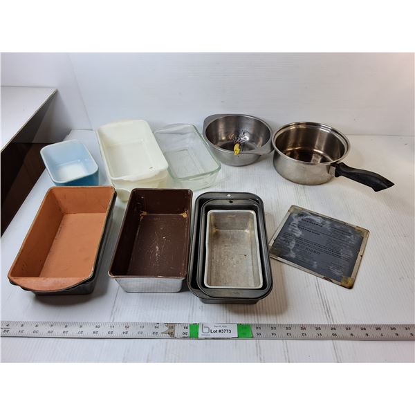 Kitchen Lot- (9) Cake Pans- Fire King/Other, Pot, Mixing Bowl, Misc.