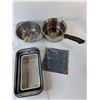 Image 2 : Kitchen Lot- (9) Cake Pans- Fire King/Other, Pot, Mixing Bowl, Misc.