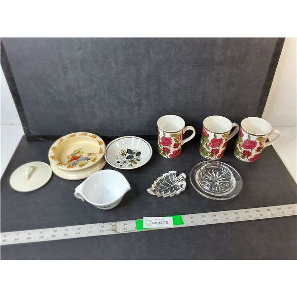 Vintage Dish Lot- Baby Dish, (3) Mugs, Glass Ashtray, Misc.