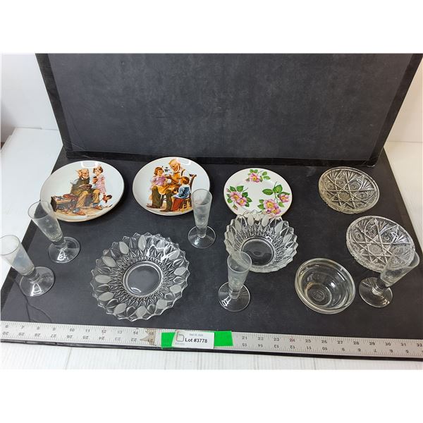 (2) Norman Rockwell Plates 6.5", Crystal & Dish Lot