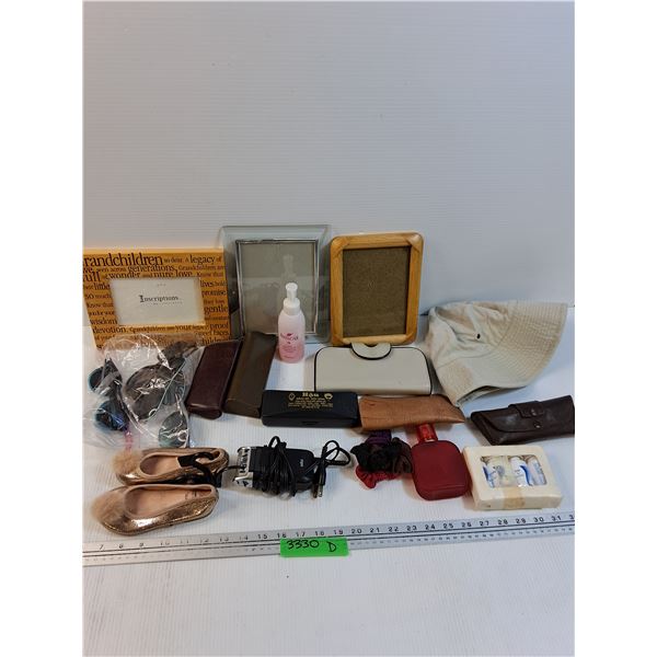 Lot: Sunglasses, Picture Frames, Hat, Scrunchies, Misc
