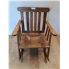 Image 1 : * Vintage Wooden Rocking Chair with Leather Seat Patch - 24x29x32" - Left Arm Loose - Pickup Only