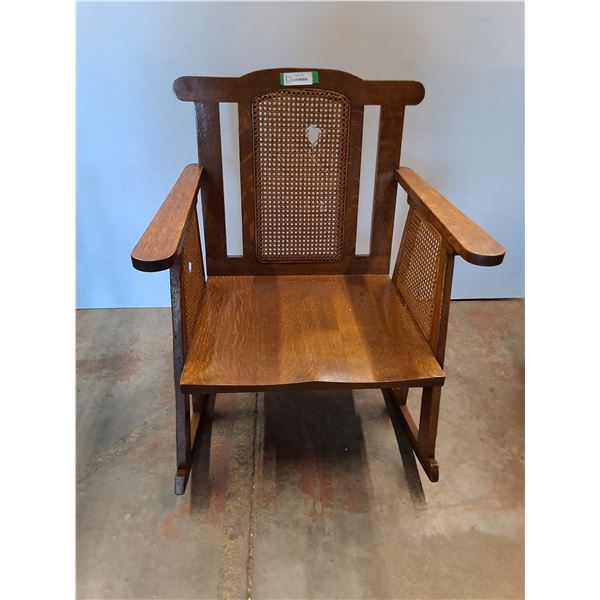 * Vintage Wooden & Wicker Rocking Chair - 32x29x26" - Pickup Only