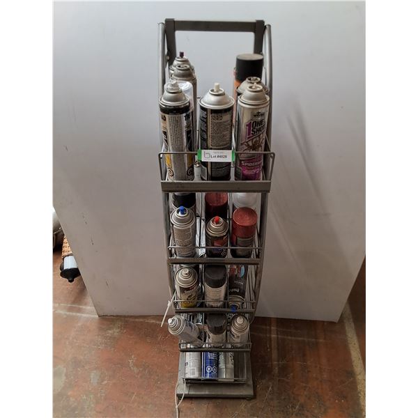 * Metal Store Display Rack with 30+ Partially Used Spray Cans - 53" High - PICK UP ONLY