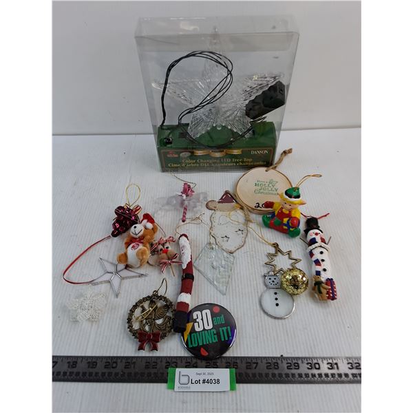 Christmas Lot (Color Changing LED Tree Top Star - Untested, Assorted Tree Ornaments)