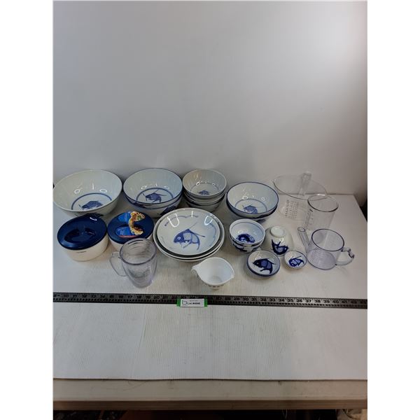 Assorted Asian Themed Dishware, Measuring Containers, Food Storage, "Ellen" Mug, Corelle cup