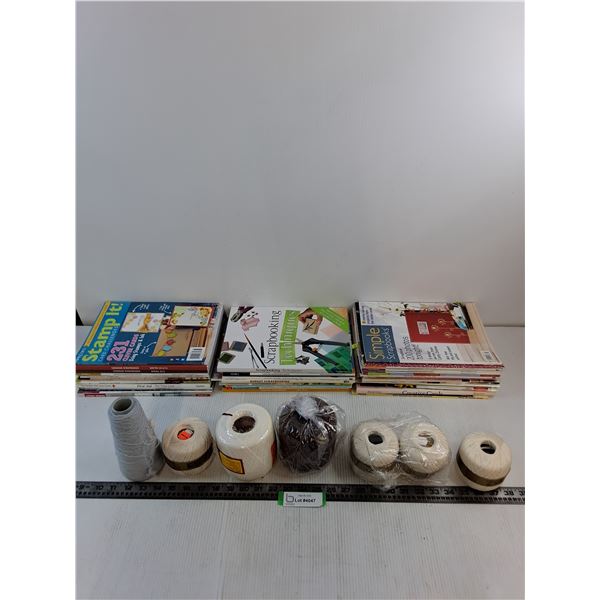 Assorted Crafting Magazines & 7 Spools of Thread - Some Unused