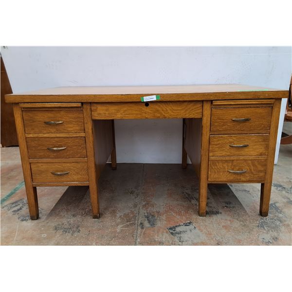 *Antique Oak Desk with Six Drawers, Cannot Ship