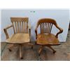 *(2) Oak Rolling Office Chairs Up to 33", Cannot Ship