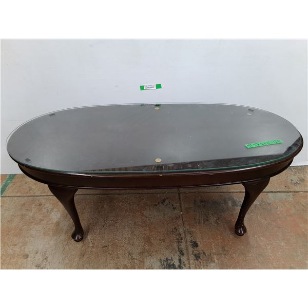 *Oval Wooden Coffeetable with Glass Top, Cannot Ship