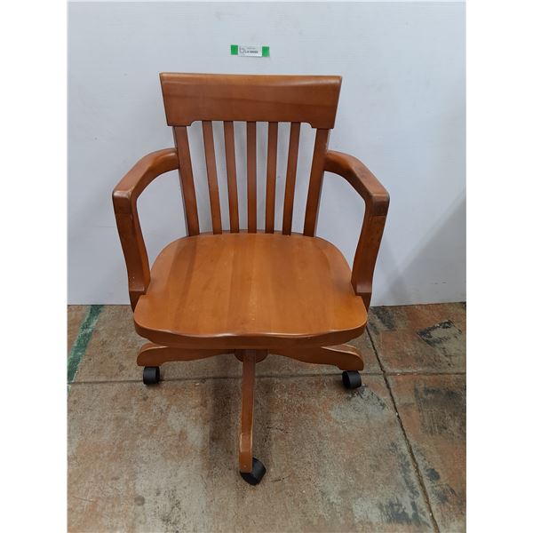 *Vintage Wooden Rolling Office Chair 33", Cannot Ship